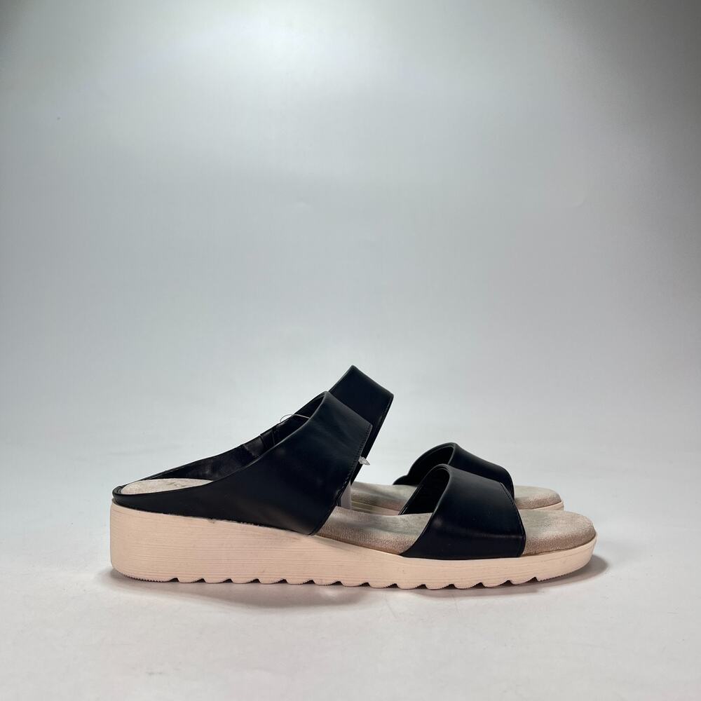 Kensie Black Beige Slip On Casual Summer Shoes Strap Sandals Women's Size 7M